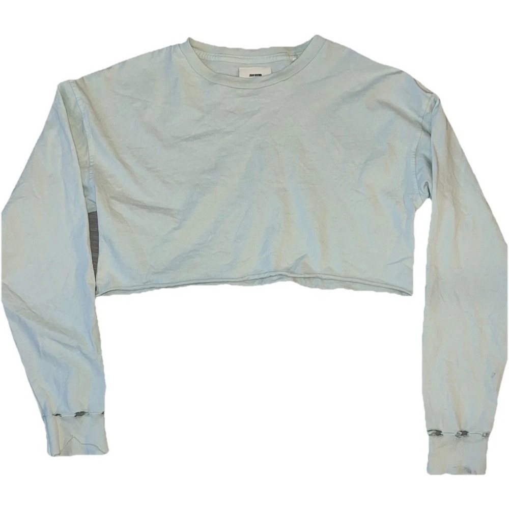 New JOAH BROWN One Size Blue Distressed Cuff Soho Crop Long Sleeve Shirt